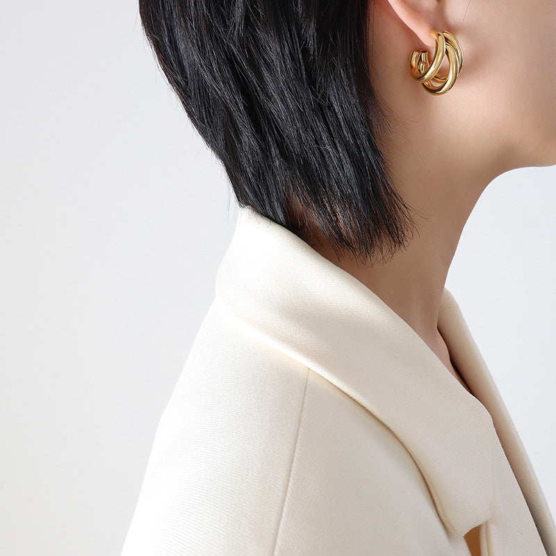 Stainless Steel Three-layer Hollow Round Tube Hoop Earrings