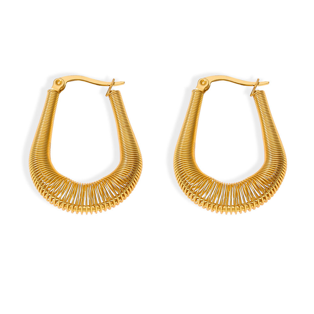 Stainless Steel Personality Spring Line Hoop Earrings