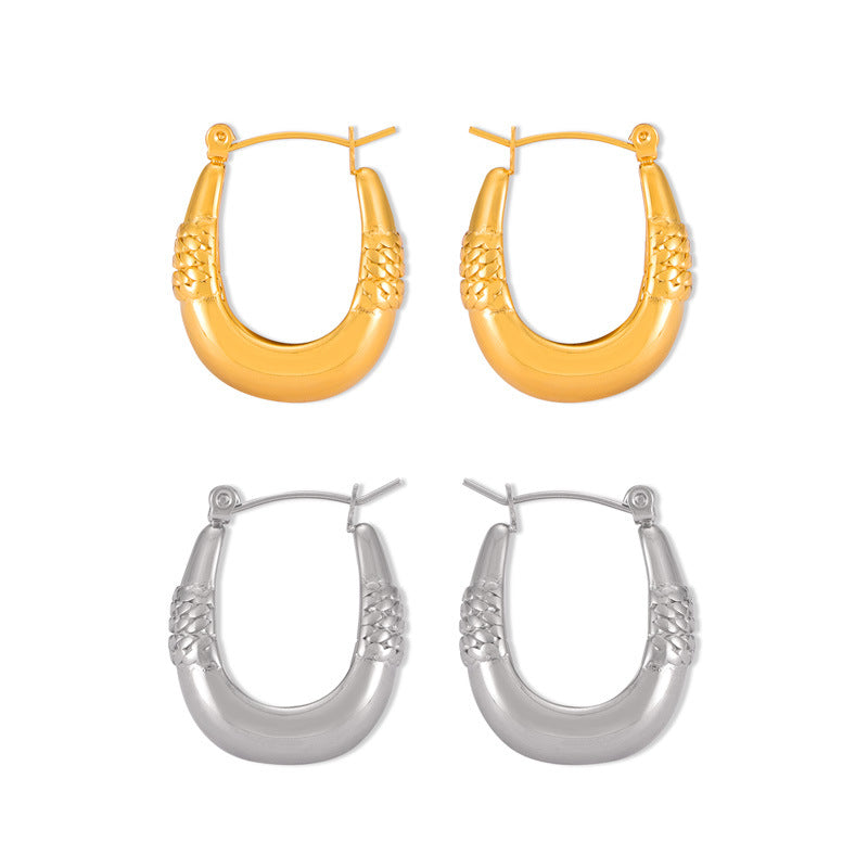 Stainless Steel Chain Stitching Textured Hoop Earrings