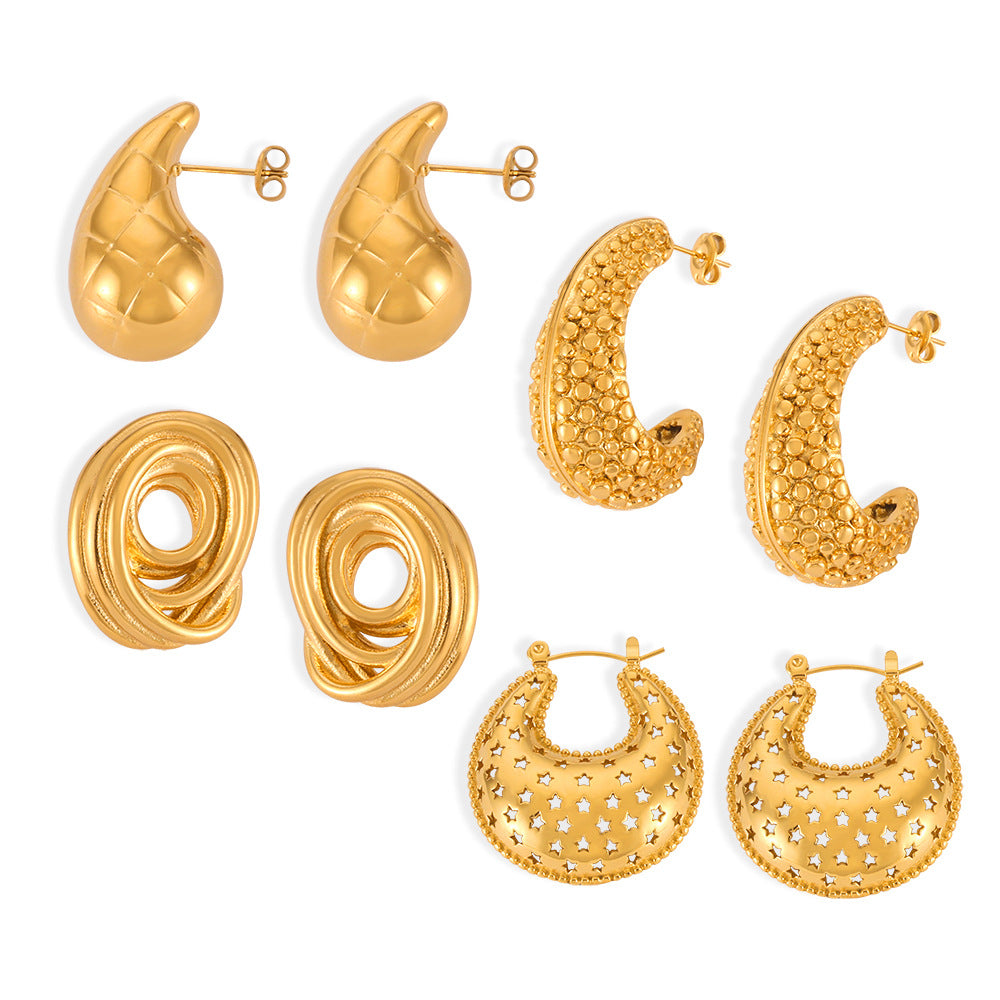 Stainless Steel Textured Exaggerated Hoop Earrings