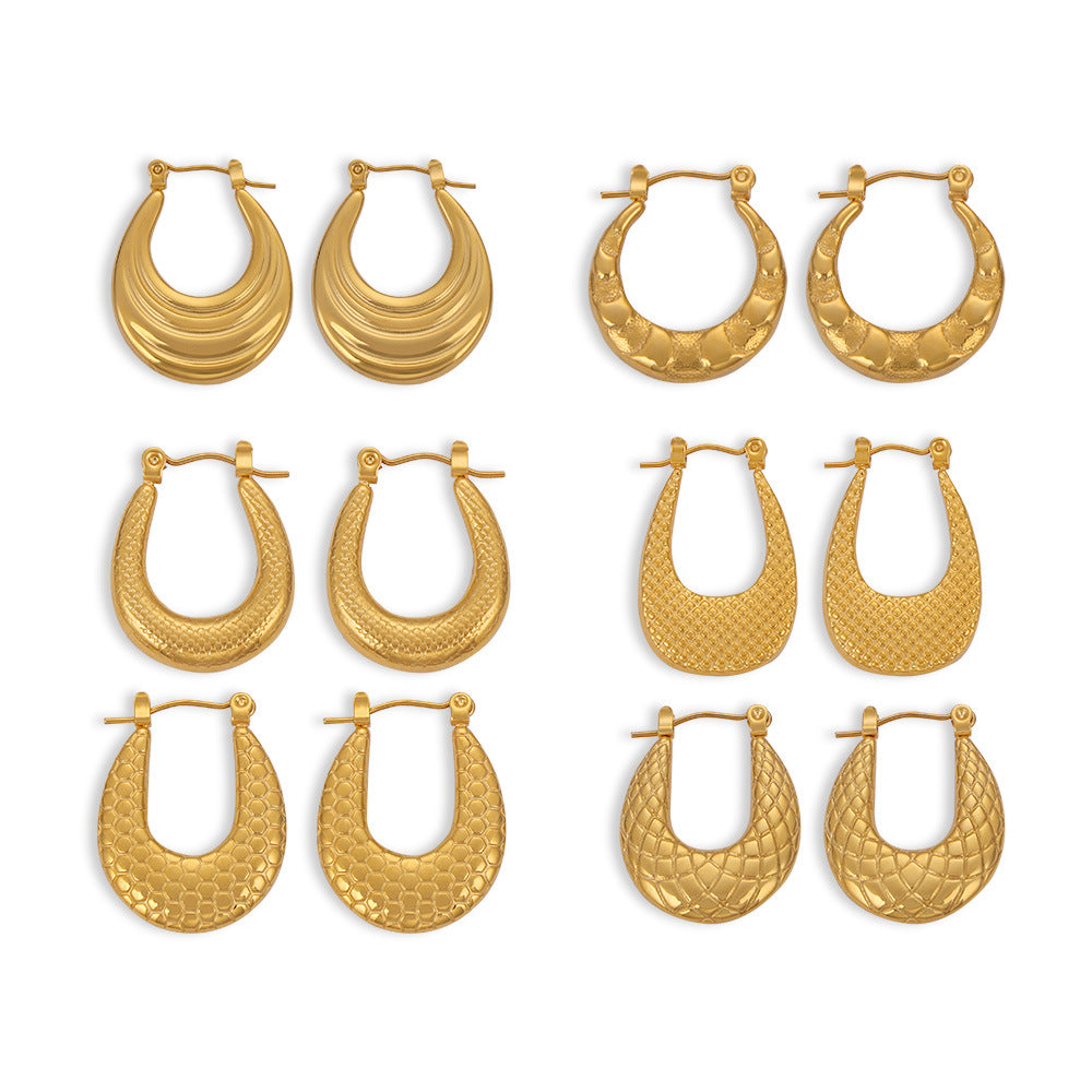 Stainless Steel Geometric Texture 18K Gold PVD Hoop Earrings