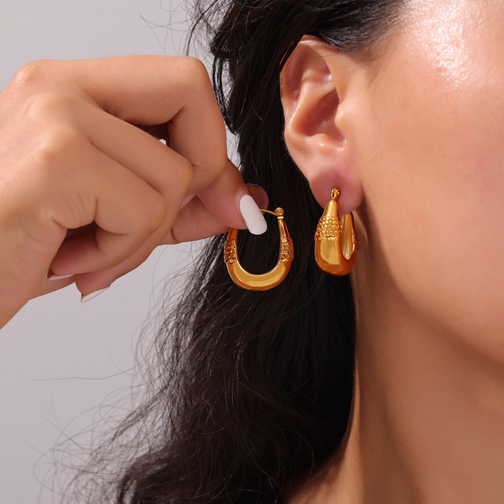 Stainless Steel Chain Stitching Textured Hoop Earrings