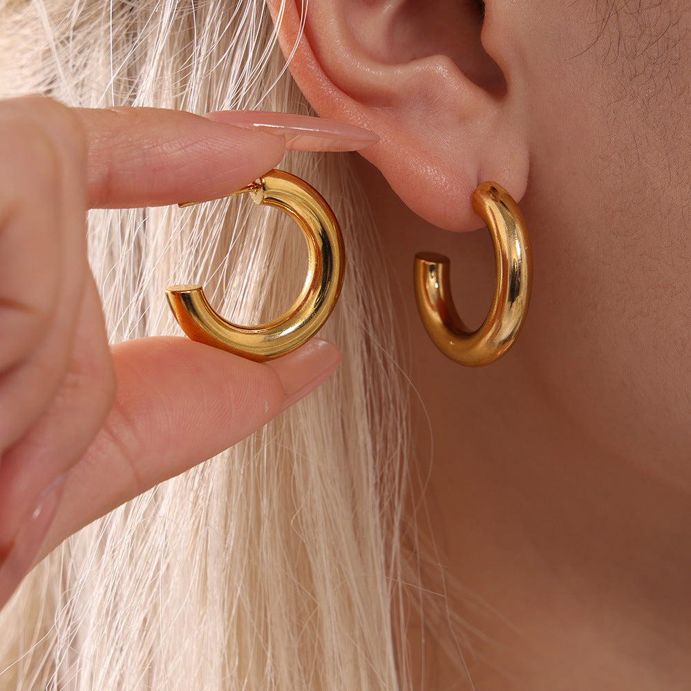 Stainless Steel Minimalist Polished Hoop Earrings