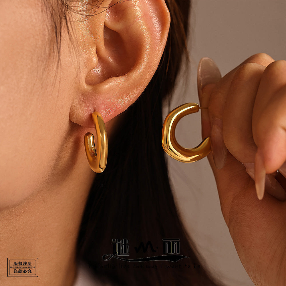Stainless Steel 18K Gold PVD Polished Irregular Hoop Earrings