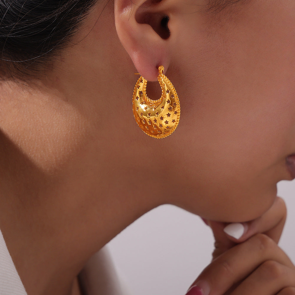 Stainless Steel Textured Exaggerated Hoop Earrings