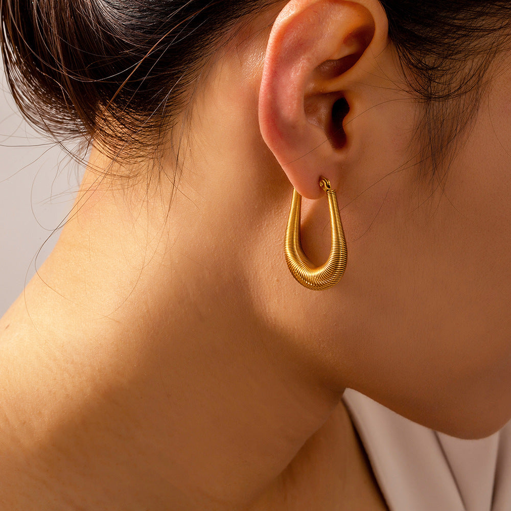 Stainless Steel Personality Spring Line Hoop Earrings