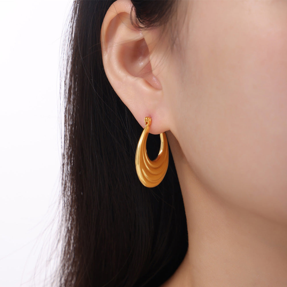 Stainless Steel Geometric Texture 18K Gold PVD Hoop Earrings