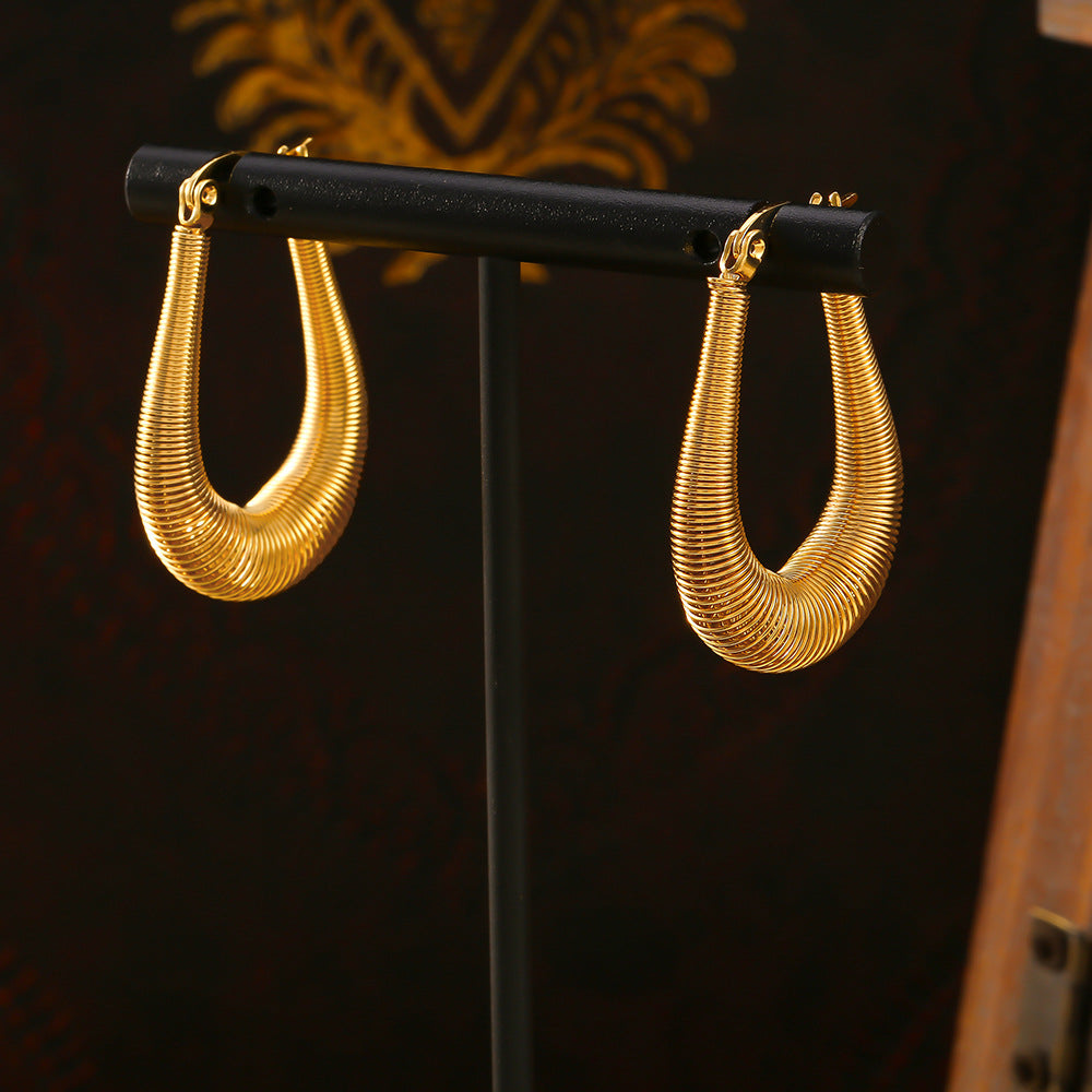 Stainless Steel Personality Spring Line Hoop Earrings