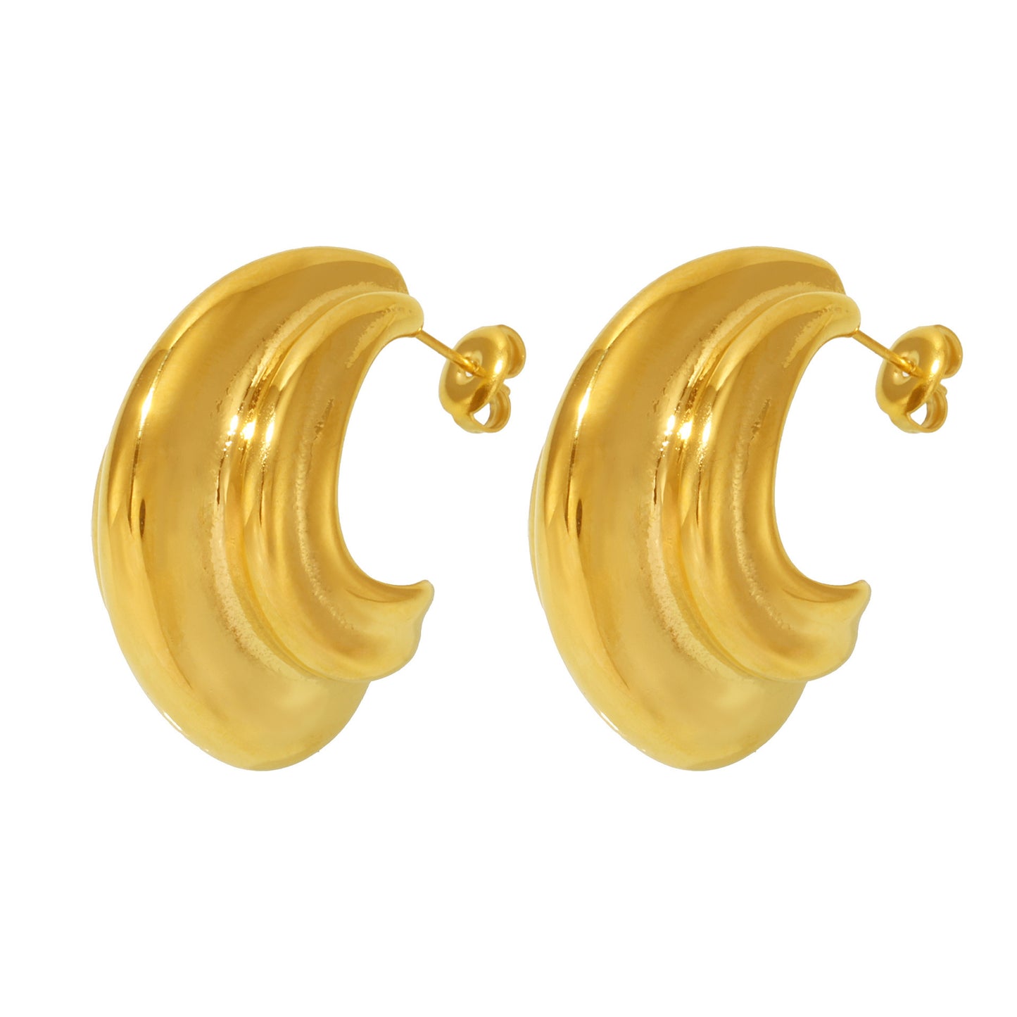 Stainless Steel Multi-layer Curve Polished Hoop Earrings