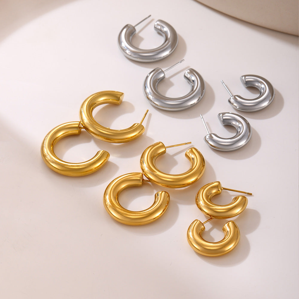 Stainless Steel Minimalist Polished Hoop Earrings