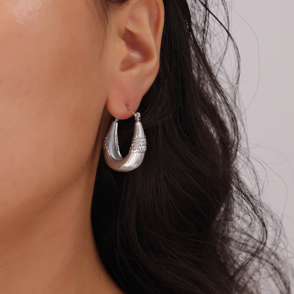 Stainless Steel Chain Stitching Textured Hoop Earrings