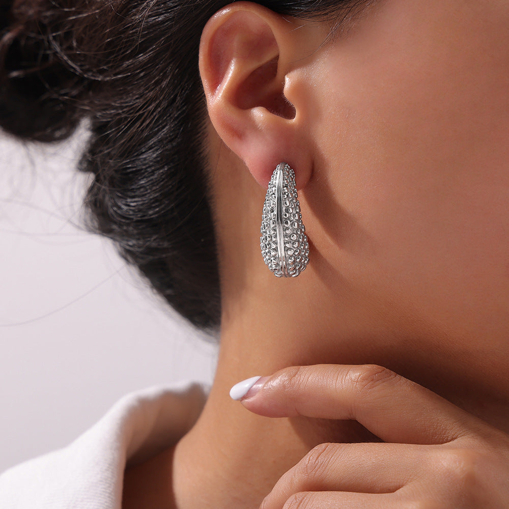 Stainless Steel Textured Exaggerated Hoop Earrings