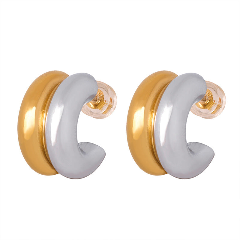 Stainless Steel Double Layer Two Tone Hoop Earrings