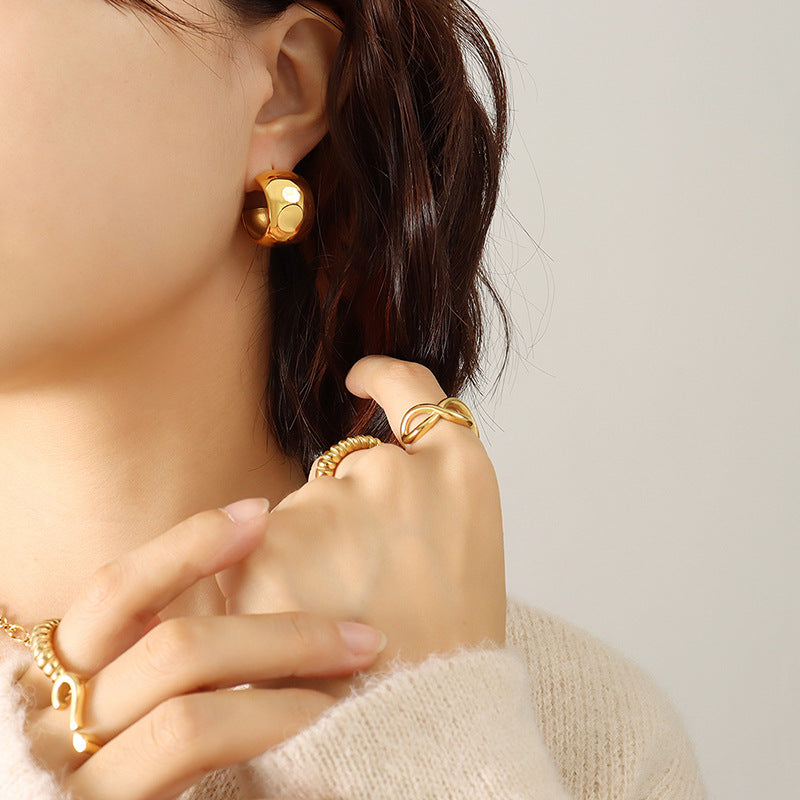 Stainless Steel Spherical Polished Hoop Earrings