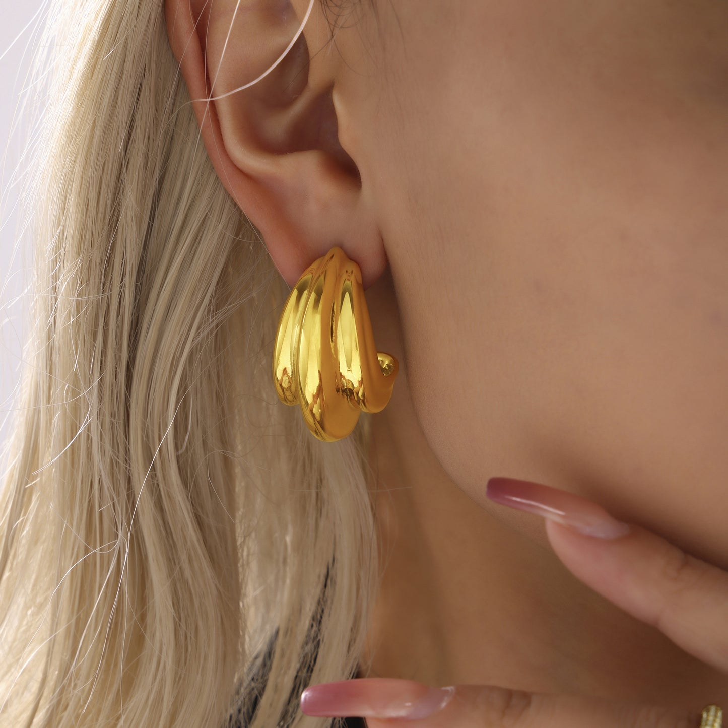 Stainless Steel Multi-layer Curve Polished Hoop Earrings