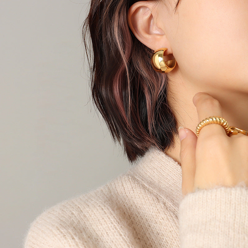 Stainless Steel Spherical Polished Hoop Earrings