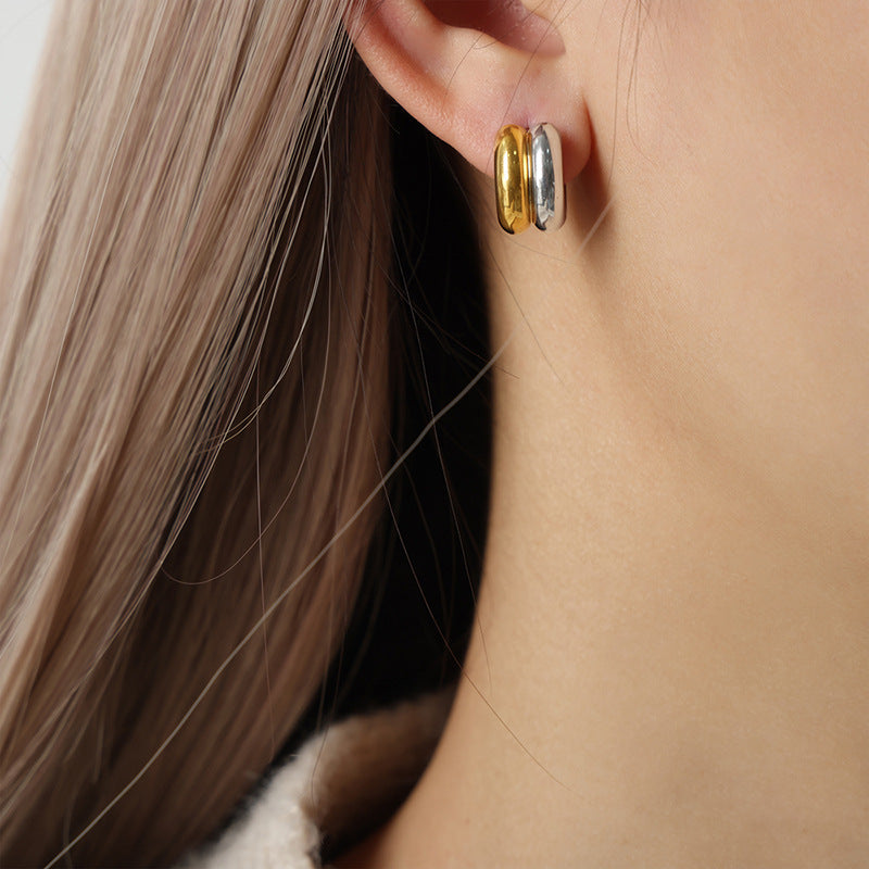 Stainless Steel Double Layer Two Tone Hoop Earrings
