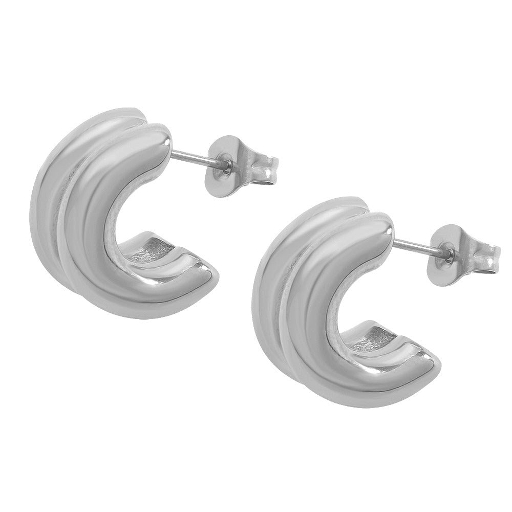 Stainless Steel Double Layer Two Tone Hoop Earrings