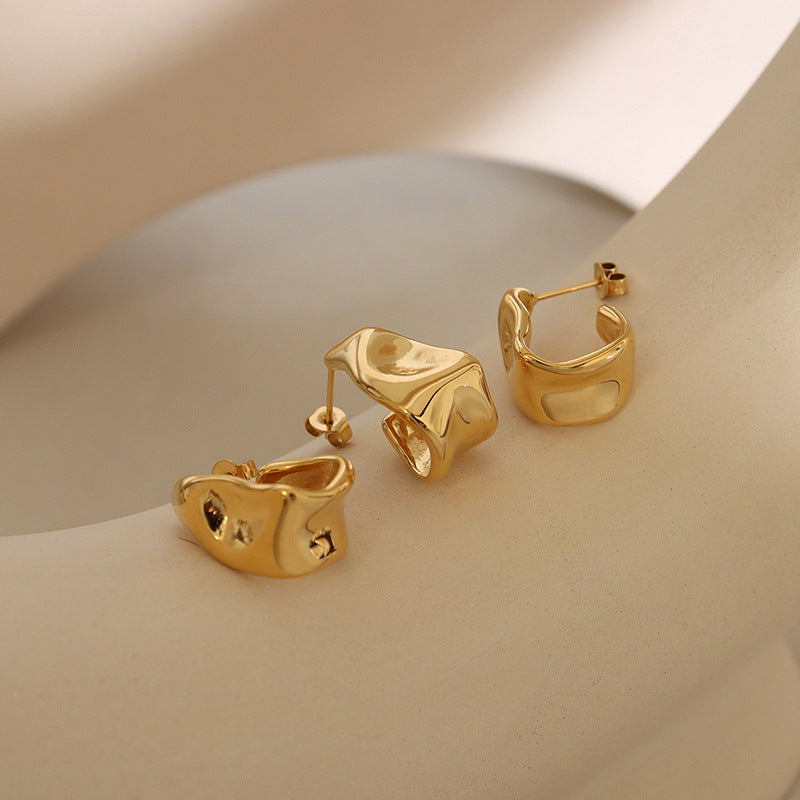 18K Gold PVD Stainless Steel Irregular Shape Hoop Earrings