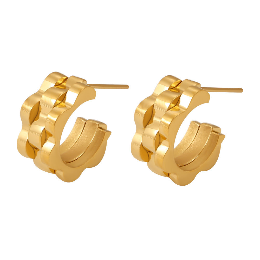 Stainless Steel Strap Textured Hoop Earrings