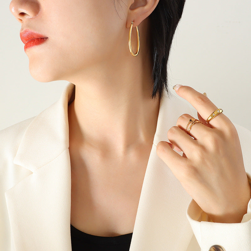 Stainless Steel Women's 18K Gold PVD Thin Hoop Earrings