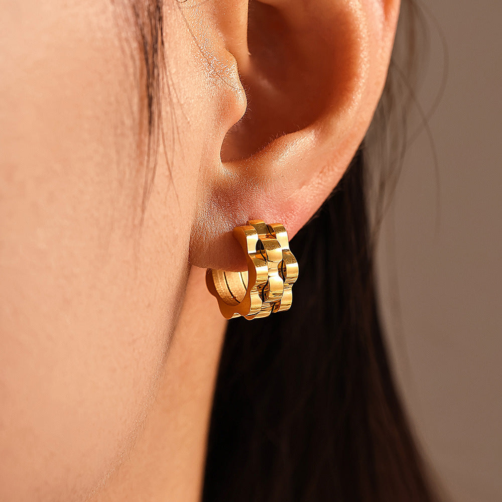 Stainless Steel Strap Textured Hoop Earrings