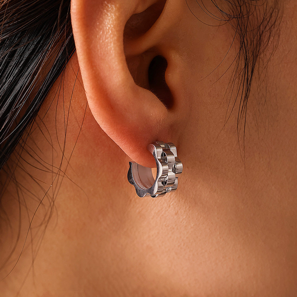 Stainless Steel Strap Textured Hoop Earrings