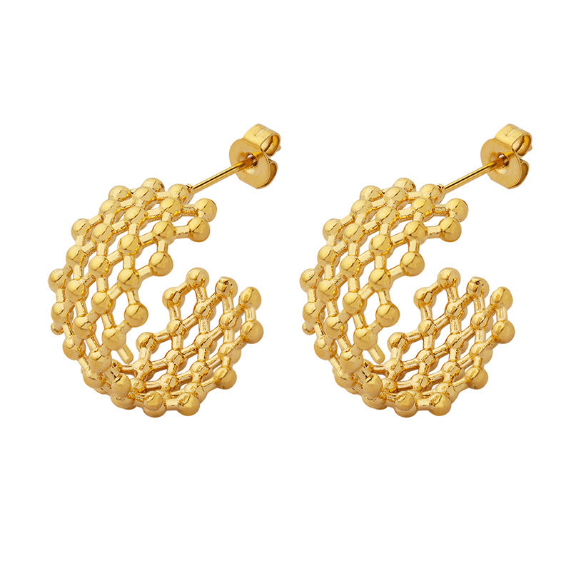 Stainless Steel Beads Grid Hoop Earrings