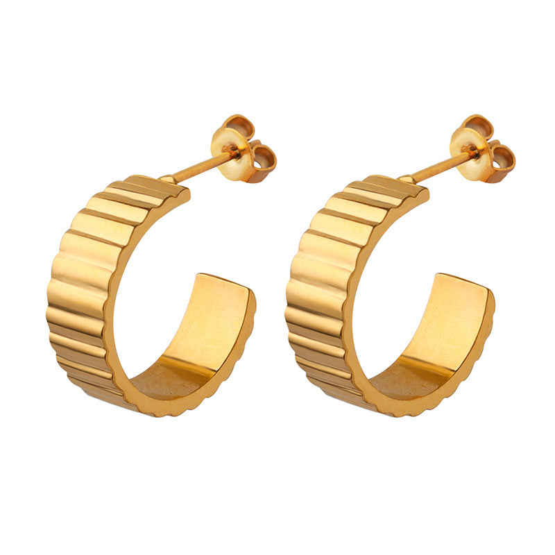Stainless Steel Check Hoop Earrings