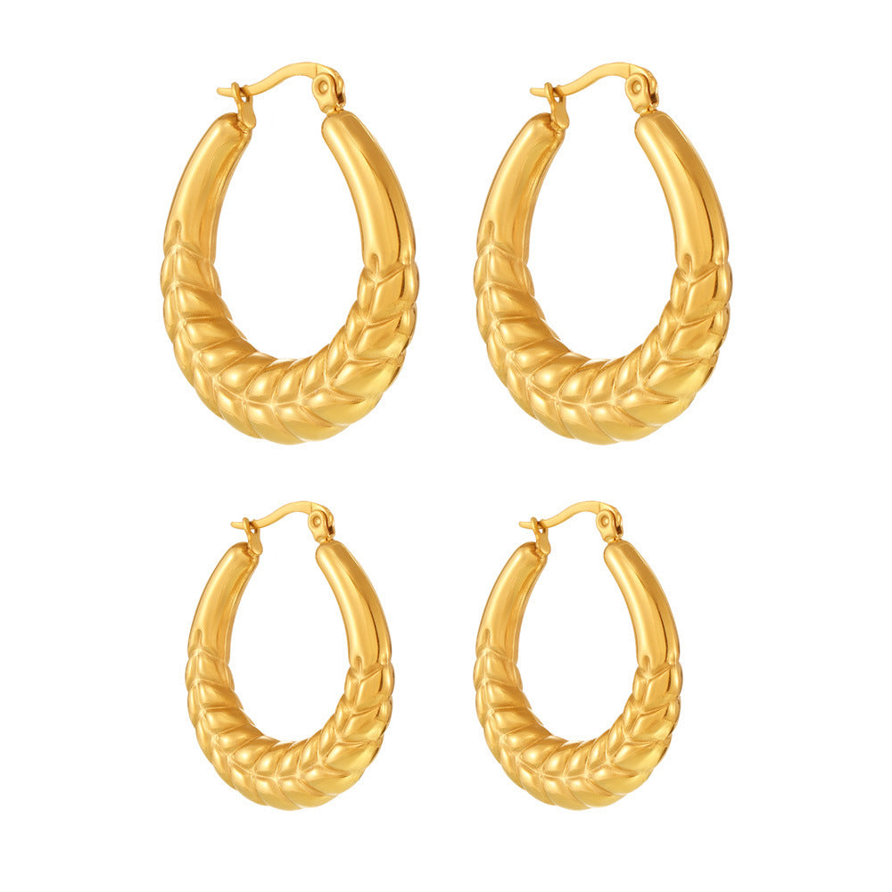 Stainless Steel Wheat Ear Texture Hoop Earrings