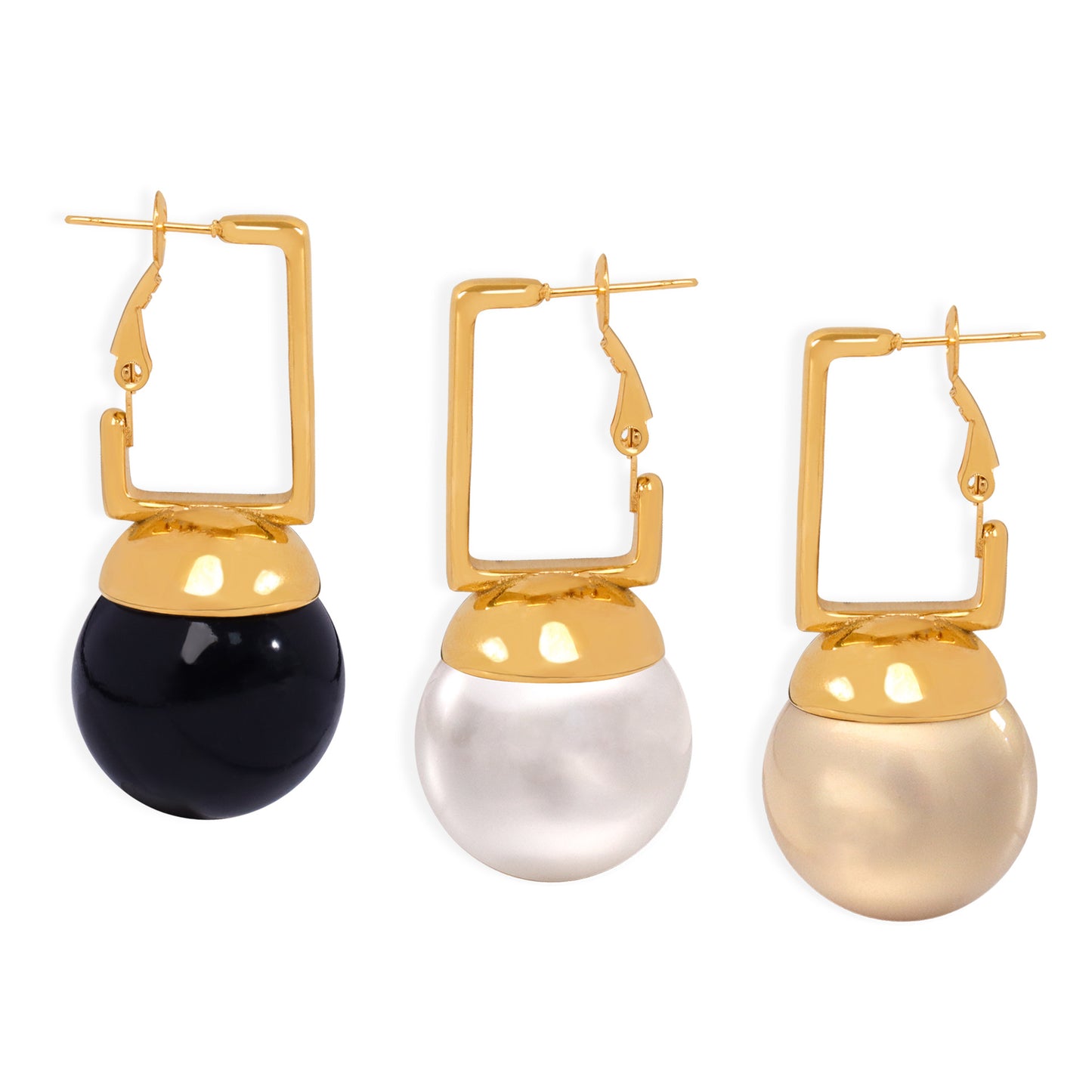 Stainless Steel Exaggerated Design Inlay Bead Drop Earrings