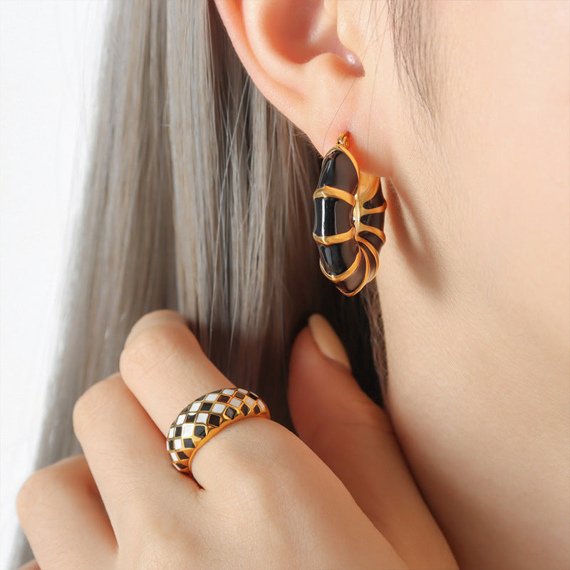 Enamel Drip Oil Embrace Stainless Steel Earrings
