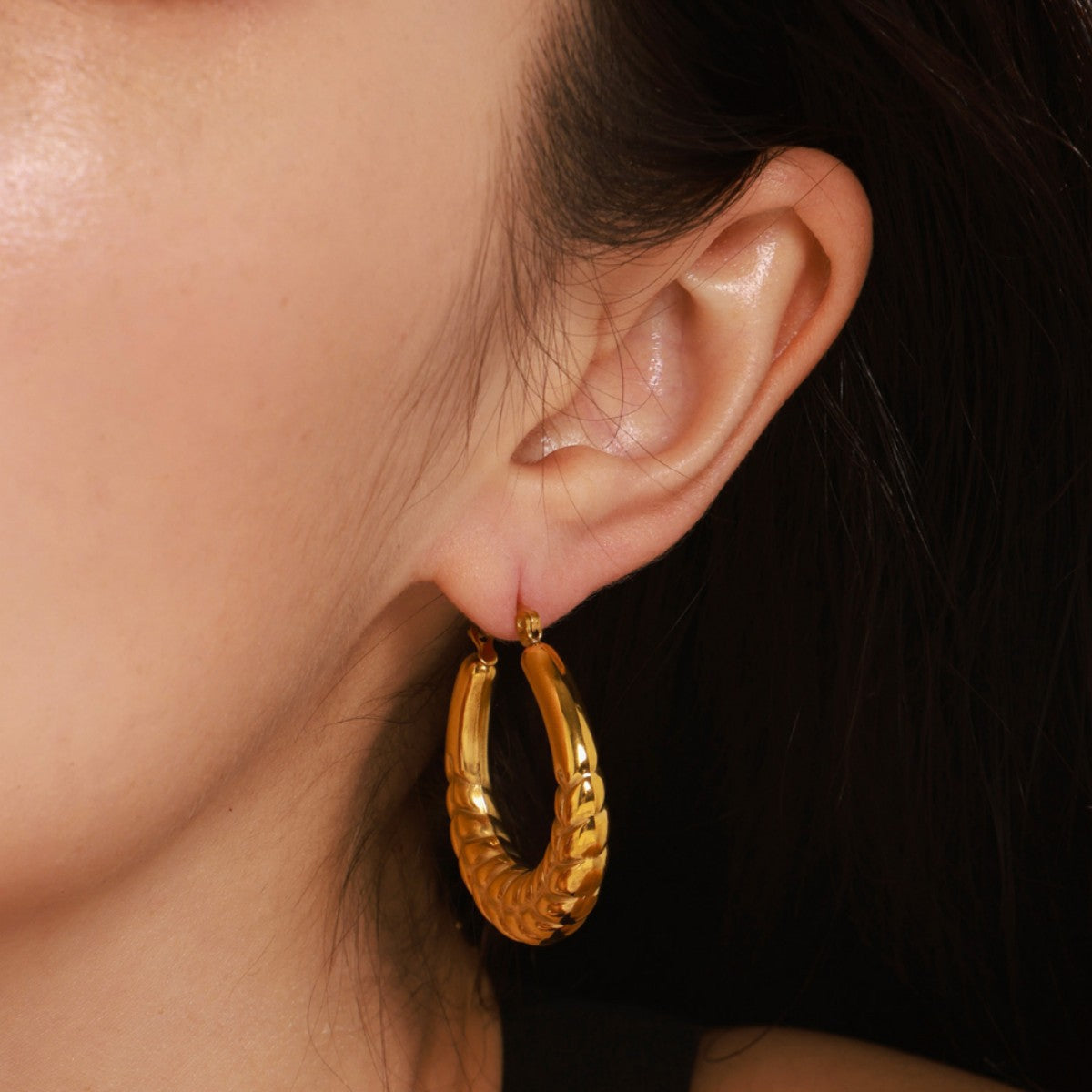 Stainless Steel Wheat Ear Texture Hoop Earrings