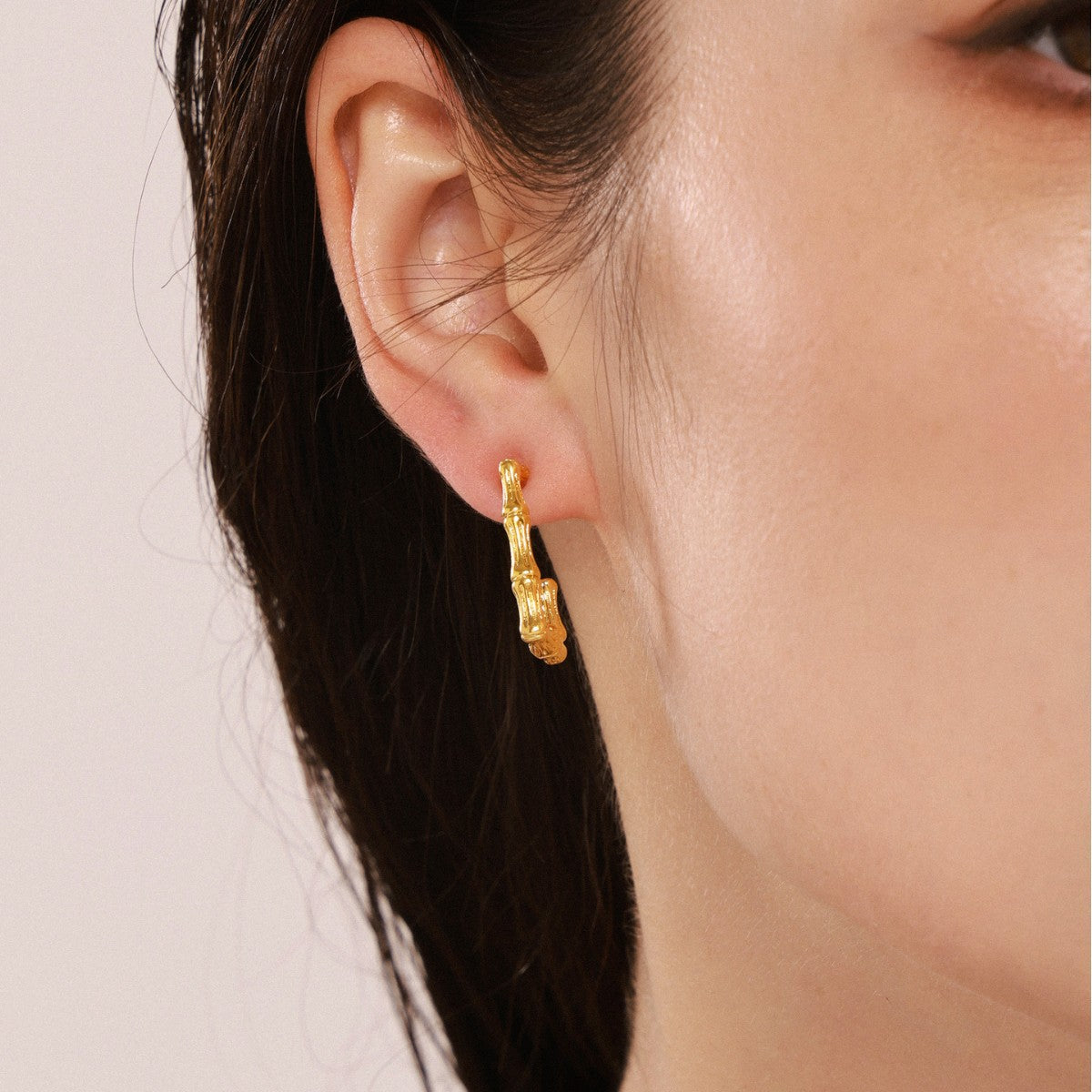 Stainless Steel Rectangular Bamboo Hoop Earrings
