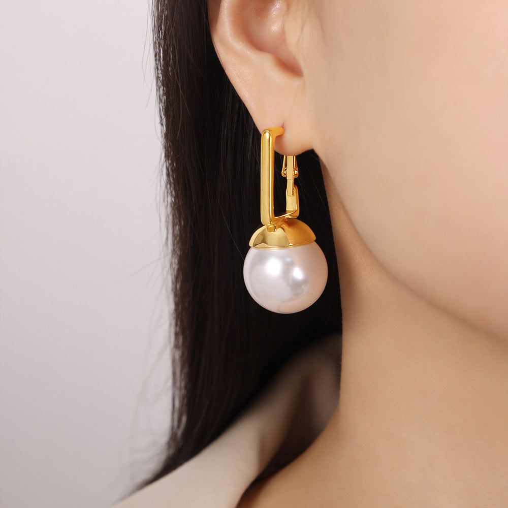 Stainless Steel Exaggerated Design Inlay Bead Drop Earrings