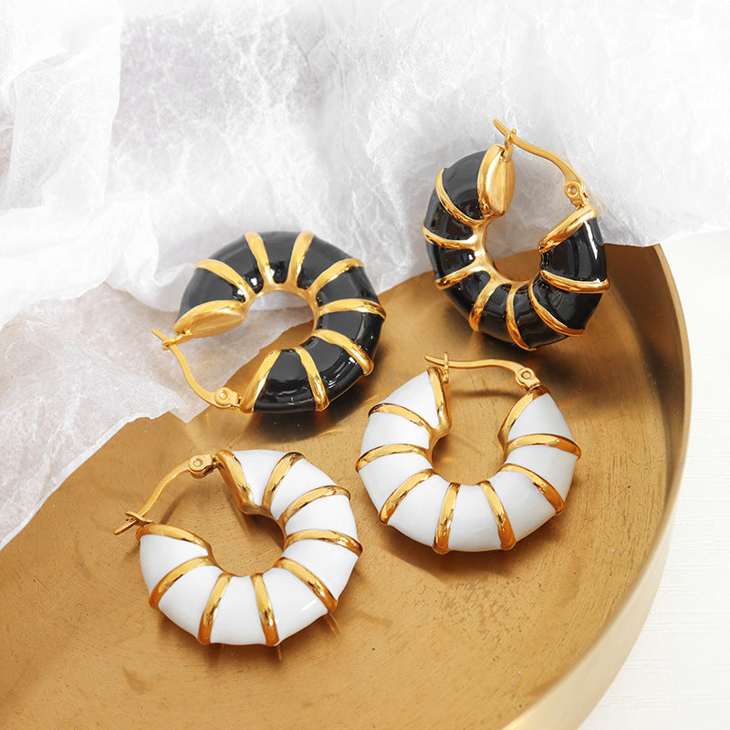 Enamel Drip Oil Embrace Stainless Steel Earrings