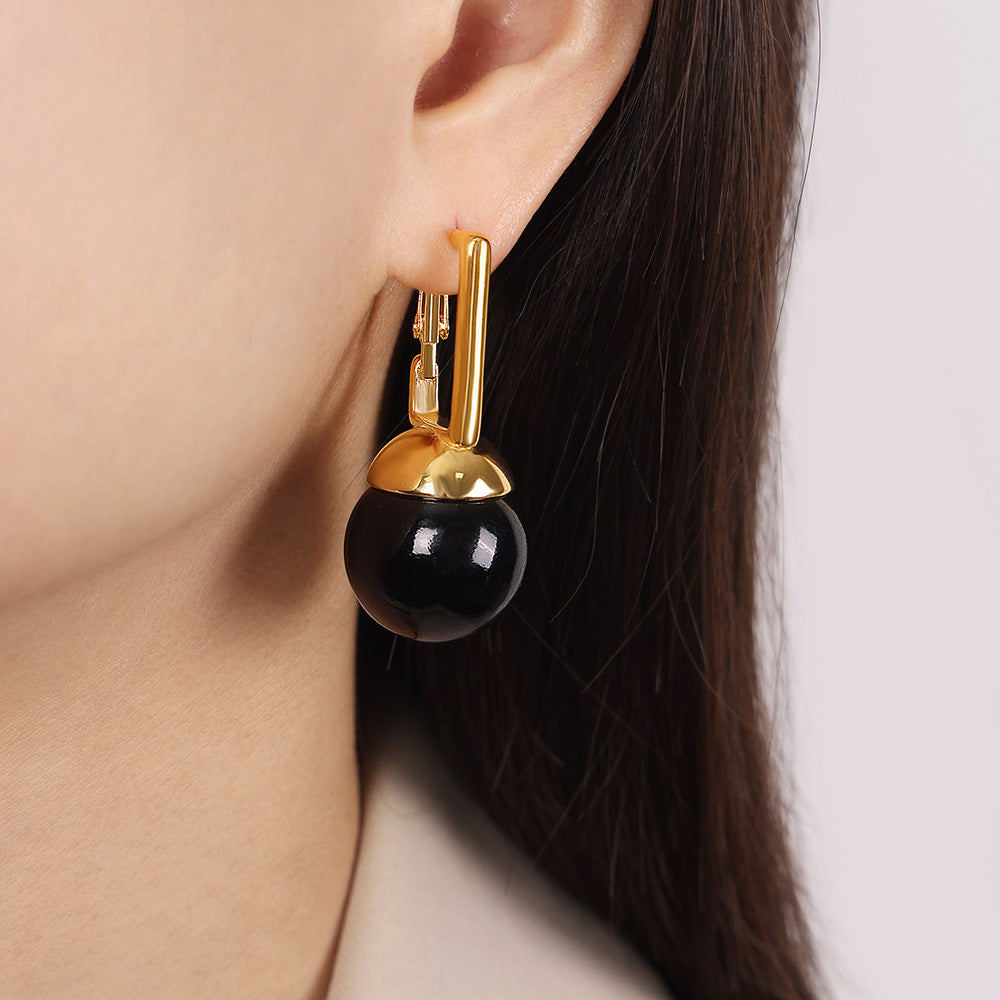 Stainless Steel Exaggerated Design Inlay Bead Drop Earrings