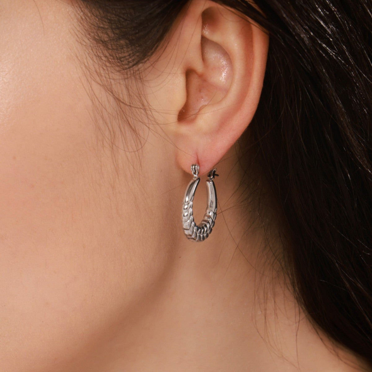 Stainless Steel Wheat Ear Texture Hoop Earrings