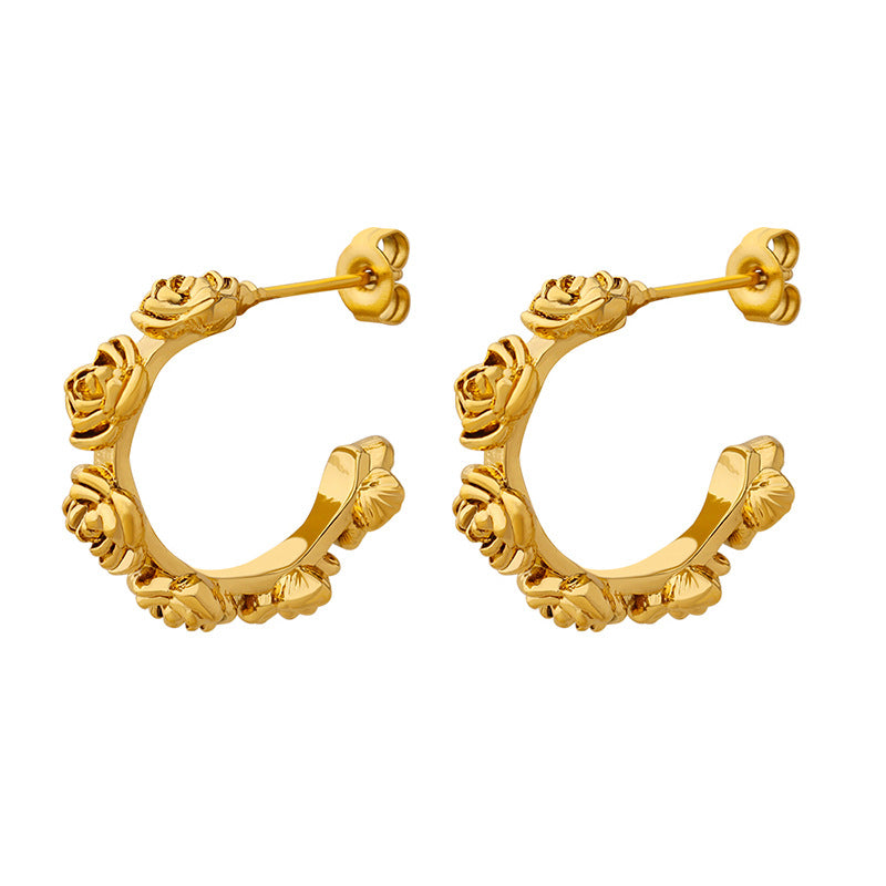 Stainless Steel Rose Hoop Earrings