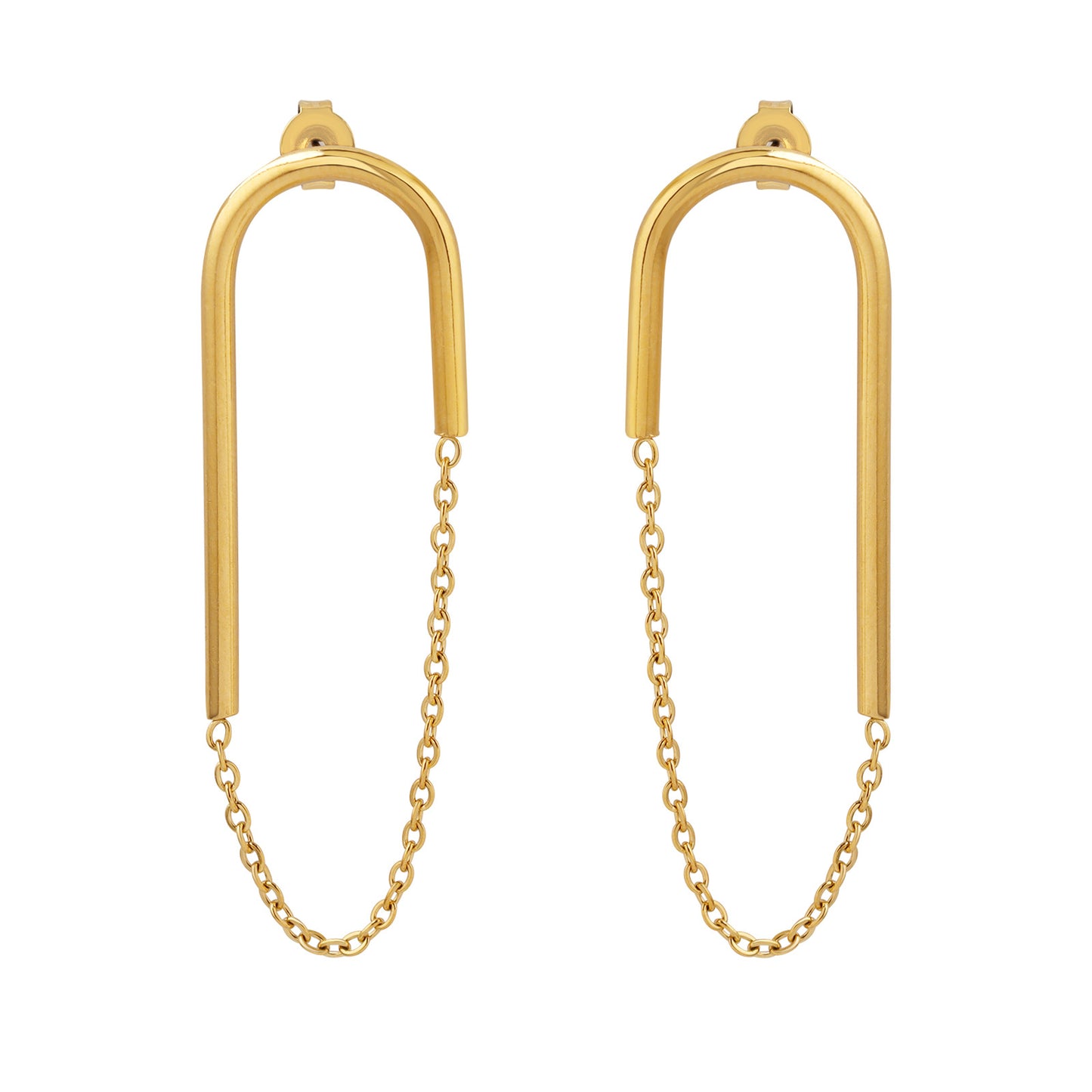 Stainless Steel Tassel U-Shaped Drop Earrings