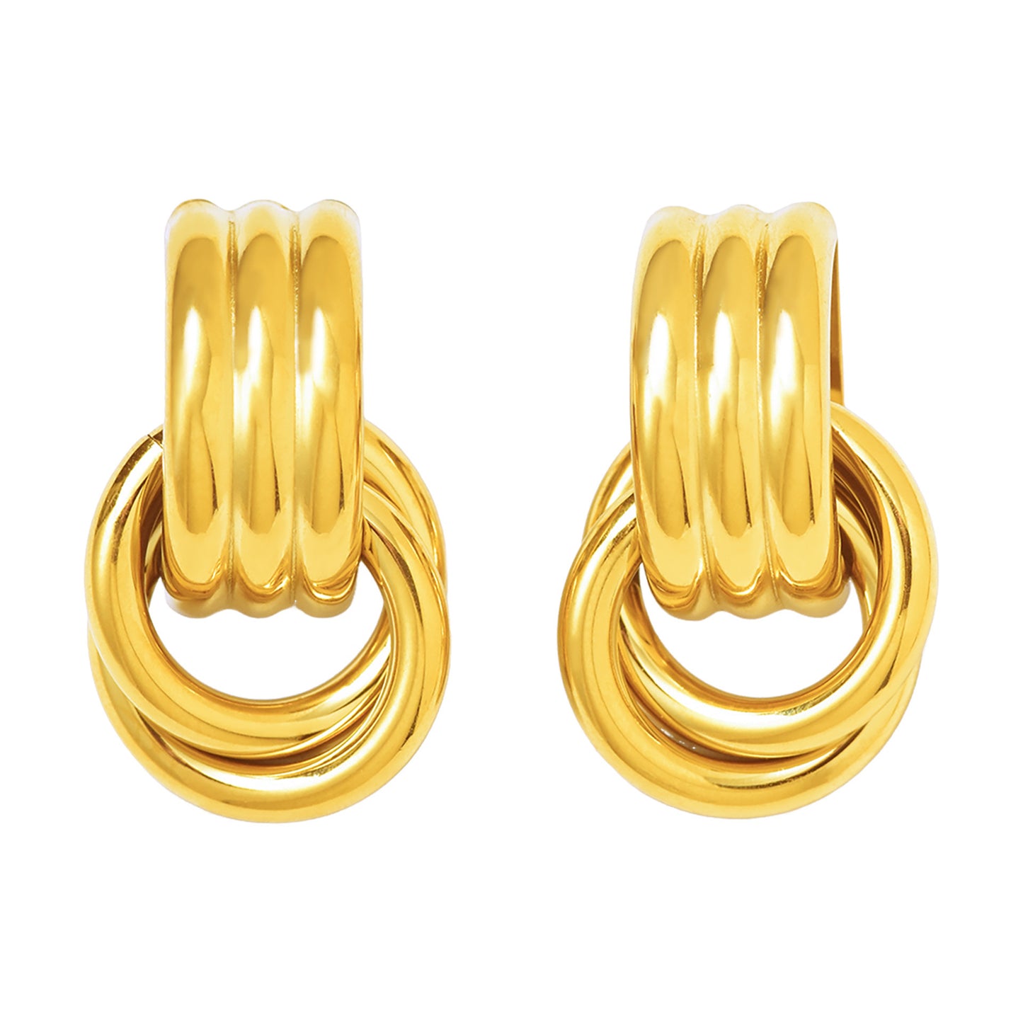 18K Gold PVD Stainless Steel Double Hoop Drop Earrings