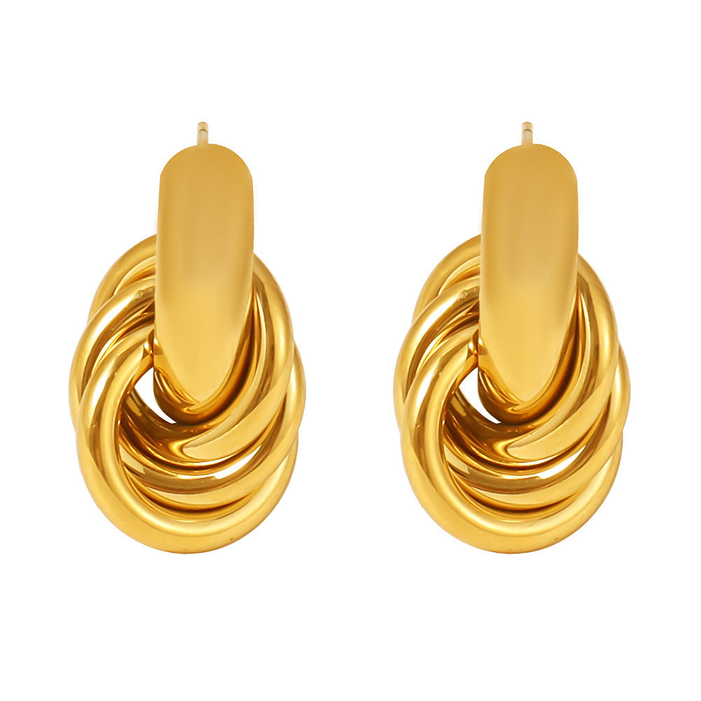 Stainless Steel Round Line Wrap Drop Earrings
