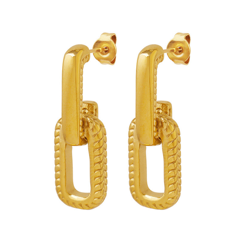 Stainless Steel Textured Hook Drop Earrings