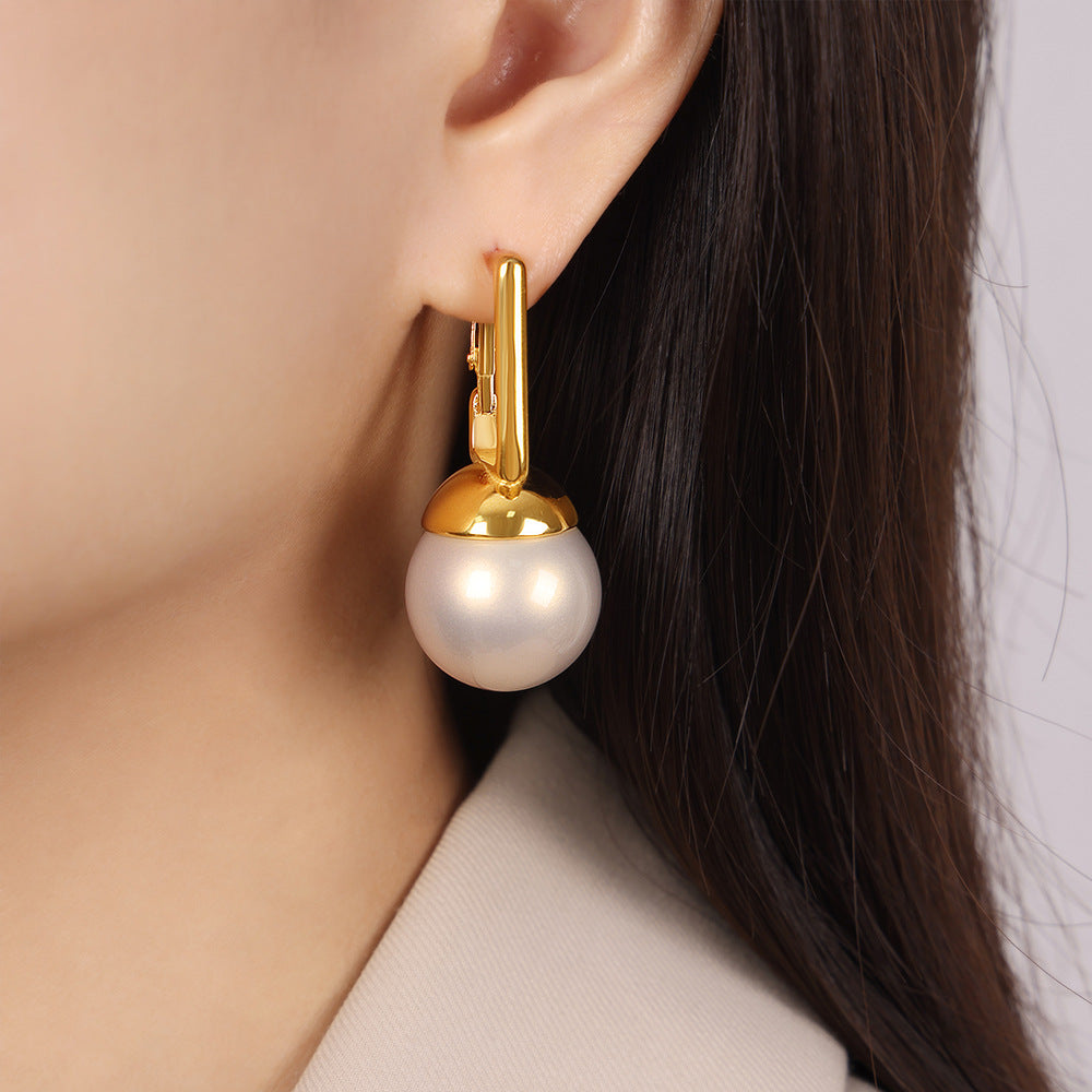 Stainless Steel Exaggerated Design Inlay Bead Drop Earrings