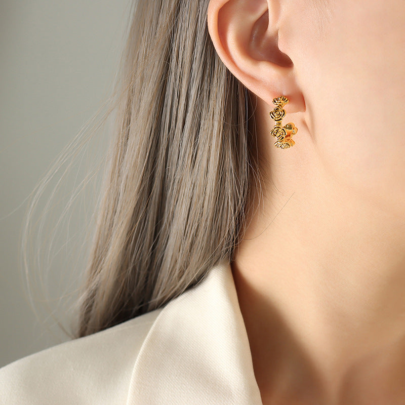 Stainless Steel Rose Hoop Earrings