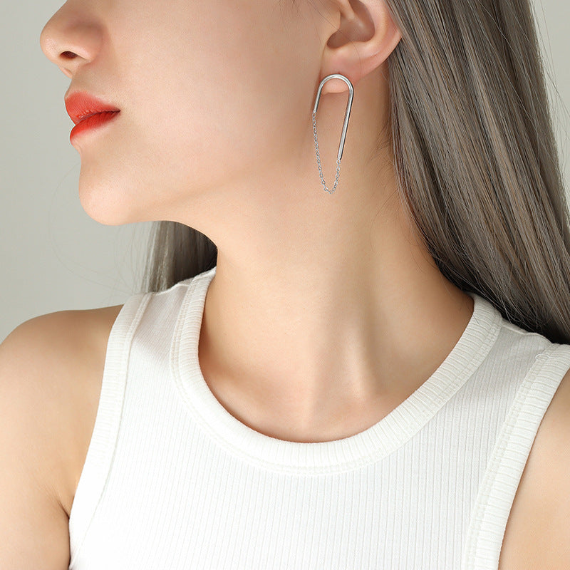 Stainless Steel Tassel U-Shaped Drop Earrings