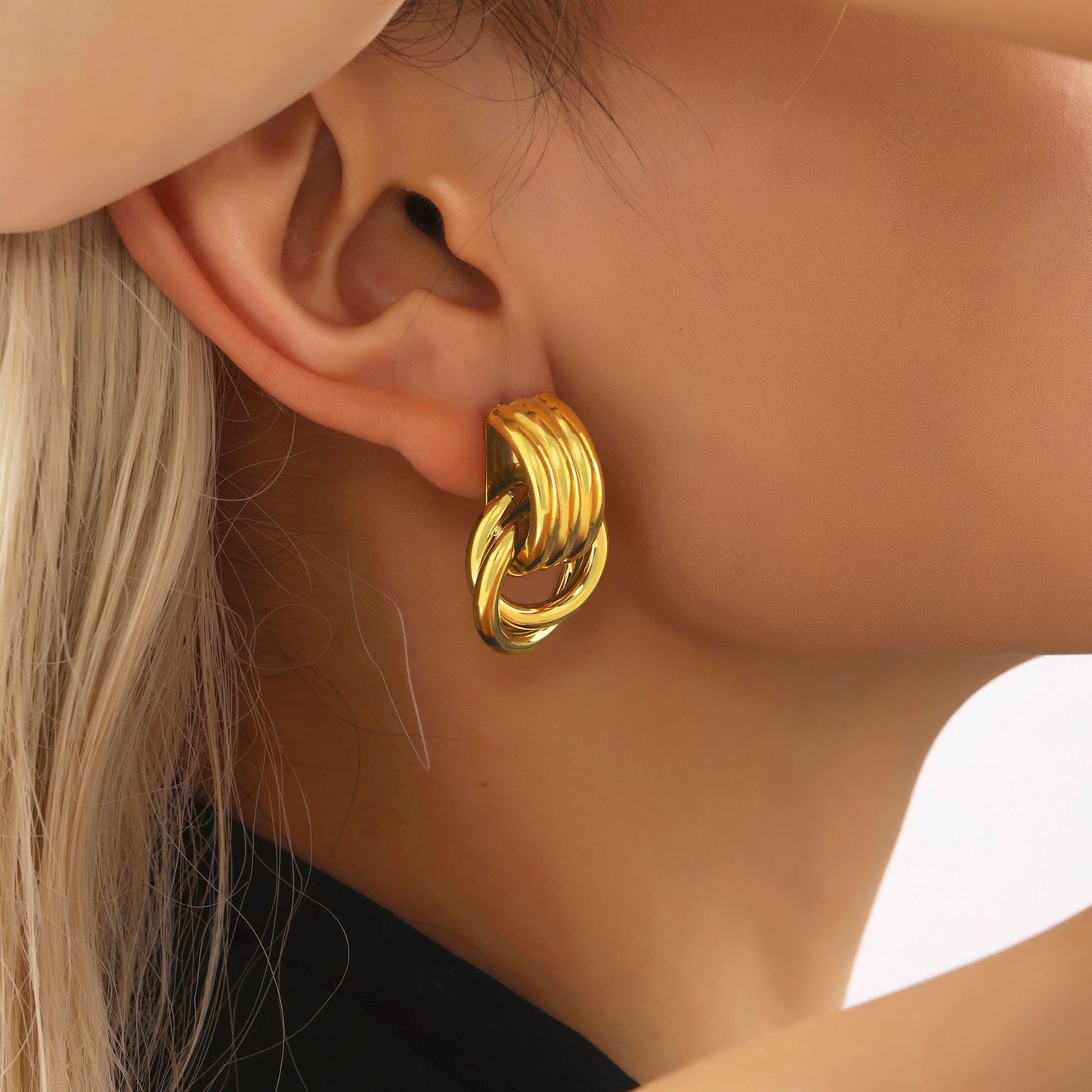 18K Gold PVD Stainless Steel Double Hoop Drop Earrings