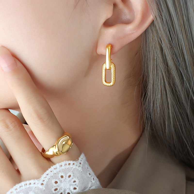 Stainless Steel Textured Hook Drop Earrings