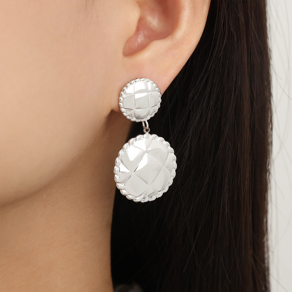 Stainless Steel Textured Star Round Drop Earrings