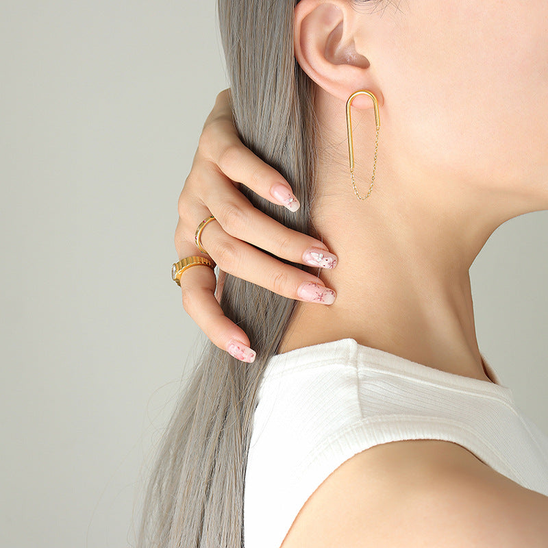 Stainless Steel Tassel U-Shaped Drop Earrings